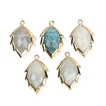 Natural Flower Amazonite Faceted Leaf Pendants, Rack Plating Brass Charms, Golden, 23x13.5x5.5mm, Hole: 1.2mm