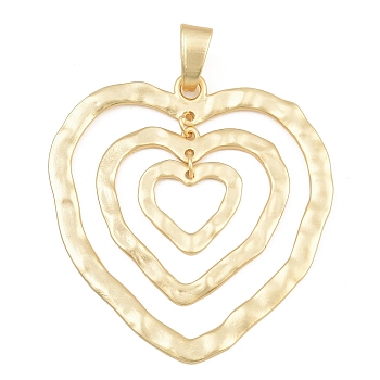 Alloy Big Pendants, Triple Hammered Layered Heart Charms, Matte Gold Color, 68x66x2mm, Hole: 12x5mm