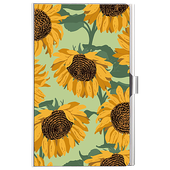 Stainless Steel Credit Card Case Holders, Business Name Card Box, Rectangle, Sunflower Pattern, 93x58x7mm