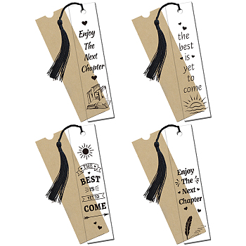 4 Sets Acrylic Bookmark Pendants for Teachers' Day, Rectangle, with Paper Bags and Polyester Tassel Decorations, Black, Bookmark: 120x28mm, 4 styles, 1pc/style, 4pcs/set