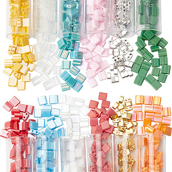 DIY Jewelry Making Finding Kit, Including 900Pcs 12 Style 2-Hole Rectangle Glass Seed Beads, Non-magnetic Synthetic Hematite Multi-Strand Links, Mixed Color, 5x4.5~5.5x2~2.5mm, Hole: 0.5~0.8mm, 75pcs/style