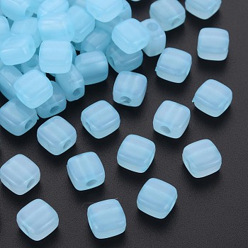Imitation Jelly Acrylic Beads, Square, Light Sky Blue, 8x8x5.5mm, Hole: 2.5mm, about 1800pcs/500g