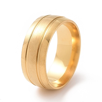 201 Stainless Steel Double Grooved Finger Ring for Women, Golden, Inner Diameter: 17mm