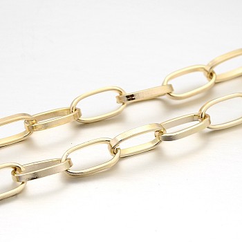 Aluminium Paperclip Chains, Flat Oval, Drawn Elongated Cable Chains, Unwelded, Light Gold, 15.5x8x1mm