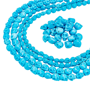 3 Sizes Dyed Synthetic Turquoise Beads Strands, Skull, Deep Sky Blue, 8~15x6~11x7~14mm, Hole: 1mm