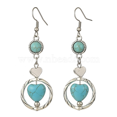 3 paire 3 style 304 boucles d'oreilles pendantes en acier inoxydable avec perles synthétiques turquoise pour femme(EJEW-JE05380)-2