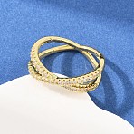 Brass Micro Pave Cubic Zirconia Finger Rings, Criss Cross Rings, Real 18K Gold Plated, 6.5mm, Inner Diameter: 17.8mm(RJEW-D340-01G-03)