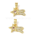 Brass Micro Pave Cubic Zirconia Pendants, Star Charms, Long-Lasting Plated, Real 18K Gold Plated, 9x14.5x2mm, Hole: 4x2.5mm(KK-A290-04G)