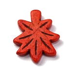 Synthetic Turquoise Pendants, Leaf Charms, Dyed, Red, 30x24x4mm, Hole: 1.4mm(G-C147-04G)