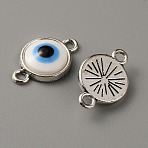 Zinc Alloy Connector Charms, with Enamel, Platinum, Flat Round with Evil Eye, White, 18.5x12x3.5mm, Hole: 1.8mm(FIND-WH0061-75A-P)