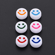 Opaque Acrylic Beads, with Enamel, Flat Round with Smile Face, Mixed Color, 10x5mm, Hole: 2mm, about 1450pcs/500g(MACR-N008-55-C)