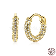 925 Sterling Silver Micro Pave Cubic Zirconia Hoop Earrings for Women, with S925 Stamp, Real 18K Gold Plated, 13x2.5mm, Pin: 0.88mm(EJEW-P231-60G)