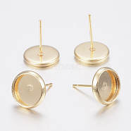 304 Stainless Steel Stud Earring Settings, Flat Round, Real 18K Gold Plated, Tray: 10mm, 12x2mm, Pin: 0.8mm(X-STAS-H436-20C)
