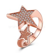 Trendy Brass Cubic Zirconia Finger Rings, Star, Rose Gold, US Size 6(16.5mm)(RJEW-BB28336-6)