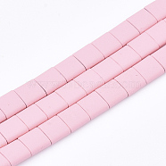 Spray Painted Non-magnetic Synthetic Hematite Multi- Strand Links, For Tile Elastic Bracelets Making, Square, Pink, 5x5x2mm, Hole: 0.5mm, about 75pcs/strand, 15.7 inch(G-T116-07-05)