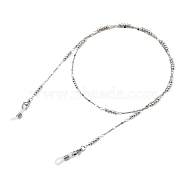 Eyeglasses Chains, Neck Strap for Eyeglasses, with Brass Beaded Chains, 304 Stainless Steel Lobster Claw Clasps and Rubber Loop Ends, Platinum, 29.13 inch(74cm)(AJEW-EH00206)