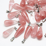 Cherry Quartz Glass Pendants, with Stainless Steel Snap On Bails, teardrop, 28~30x10~12mm, Hole: 6x4mm(X-G-T081-19)
