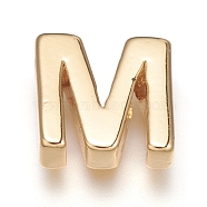 Brass Charms, Long-Lasting Plated, Letter, Letter.M, M: 8.5x8.5x3mm, Hole: 1.5mm(X-ZIRC-I037-01M-G)