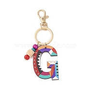 Wood Keychain, with Dye & Iron Key Ring, Letter G, 11.6~12.1cm.(KEYC-S256-01G)