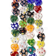 Handmade Millefiori Glass Heart Bead Strands, Heart, Mixed Color, 10x10x3mm, Hole: 1mm, about 38pcs/strand, 13.39''(34cm)(LK-U001-03)