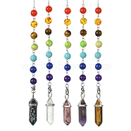 Mixed Gemstone Pointed Dowsing Pendulums, with 304 Stainless Steel Tiny Cross, Bullet Charm, 228~232mm(PALLOY-JF02254)