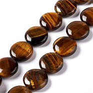 Natural Tiger Eye Beads Strands, Flat Round, 19.5~20.5x7~8mm, Hole: 1mm, about 20pcs/strand, 15.55''~15.98''(39.5~40.6cm)(G375-26)