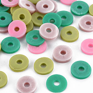 4 Colors Handmade Polymer Clay Beads, Heishi Beads, Disc/Flat Round, Misty Rose & Pearl Pink & Yellow Green & Medium Sea Green, 8x0.5~1.5mm, Hole: 2mm, about 11500pcs/1000g(CLAY-N011-032-14)