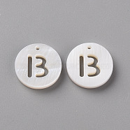 Natural Freshwater Shell Pendants, Flat Round with Letter, Letter.B, 12x1.5mm, Hole: 1mm(SHEL-Q311-008B)