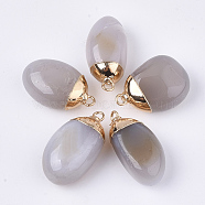 Electroplate Natural Grey Agate Pendants, with Brass Findings, Dyed, Oval, Golden, 25~31x14~19x11~14mm, Hole: 2mm(G-S344-81)