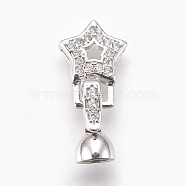 Brass Micro Pave Cubic Zirconia Fold Over Clasps, Star, Clear, Real Platinum Plated, 23mm, Inner: 4mm(KK-P164-11P)