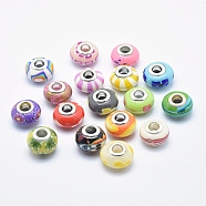 Handmade Polymer Clay European Beads, Large Hole Beads, Rondelle, Mixed Color, 13~16x8~11mm, Hole: 4.5~5mm(X-CLAY-K002-L27)