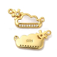 925 Sterling Silver Micro Pave Cubic Zirconia Pendants, Cloud & Sun Charm, with Shell & 925 Stamp, Real 18K Gold Plated, 9.5x17x1.5mm, Hole: 1mm(STER-I010-08G)