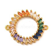 Brass Pave Colorful Glass Connector Charms, Chakra Donut Links, Real 18K Gold Plated, 25.5x21x3mm, Hole: 1.2mm(KK-G493-19G)