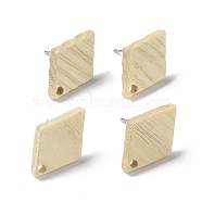 Ash Wood Stud Earring Findings, with 304 Stainless Steel Pin, Rhombus, 17x11.5mm, Hole: 2mm, Pin: 0.7mm(EJEW-N017-011B)