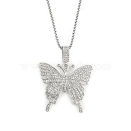 201 Stainless Steel Chain, Zinc Alloy and Rhinestone Pendant Necklaces, Butterfly, Stainless Steel Color, 23.43 inch(59.5cm)(NJEW-C034-18P)