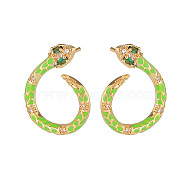 Cubic Zirconia Snake Stud Earrings with Enamel, Golden Plated Brass Jewelry for Women, Lawn Green, 20.5x17mm(ZODI-PW0001-068F)
