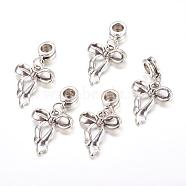 Alloy European Dangle Charms, Bowknot, Antique Silver, 34mm, Hole: 5mm(PALLOY-JF00001-06)