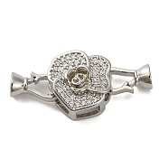 Brass Micro Pave Clear Cubic Zirconia Fold Over Clasps, Lead Free & Cadmium Free, Flower, Platinum, 36mm(KK-A230-10P)