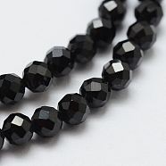 Natural Black Spinel Beads Strands, Faceted, Round, 3mm, Hole: 0.5mm, about 132pcs/strand, 14.8 inch(X-G-E366-07-3mm)