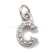 Initial Letter Brass with Cubic Zirconia Charms, Platinum, Long-Lasting Plated, Lead Free & Cadmium Free, Letter C, 11x6.5x1.5mm, ring: 5x1mm, inner diameter: 3mm(KK-Q814-26C-P)