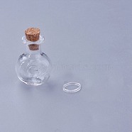 Glass Bottle, Wishing Bottle, with Cork Stopper, Rondelle, Clear, 3.05cm, Bottle: 2.65x1.9x1cm(CON-WH0068-13)