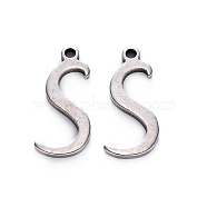 201 Stainless Steel Charms, Laser Cut, Stainless Steel Color, Letter.S, 14.5x6.5x1mm, Hole: 1mm(STAS-R105-S)
