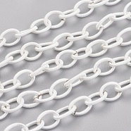 Handmade Nylon Cable Chains Loop, Oval, White, 8~9x11~13x2mm, about 85cm/strand, 33.5 inch(EC-A001-41)