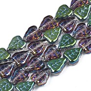 Electroplate Glass Beads Strands, Half Plated, Leaf, Green Plated, 10x8x4mm, Hole: 0.9mm, about 58~66pcs/strand, 21.65 inch~ 24.80 inch(55~63cm)(EGLA-S188-16-C03)