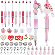 DIY Beadable Pen Making Kit for Valentine's Day, Including Wood Beads, Heart & Word Love & Rose Alloy Enamel & Faux Suede Tassel Pendant, Plastic Beadable Pens, Mixed Color, 145Pcs/bag(DIY-SC0023-05)