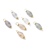 Electroplated Glass Pendants, with Brass & Alloy Findings, Frosted, Faceted Oval, Golden, Mixed Color, 22x8mm, Hole: 3~3.5mm(PALLOY-JF01183)