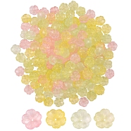 200Pcs 4 Colors Transparent Spray Painted Imitation Jade Glass Beads, Flower, Mixed Color, 15x15x6mm, Hole: 1.2mm, 50pcs/color(GLAA-SZ0001-77)