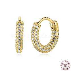 925 Sterling Silver Micro Pave Cubic Zirconia Hoop Earrings for Women, with S925 Stamp, Real 18K Gold Plated, 13x2.5mm, Pin: 0.88mm(EJEW-P231-60G)