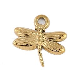 Ion Plating(IP) 304 Stainless Steel Charms, Dragonfly Charm, Real 18K Gold Plated, 11x11x1mm, Hole: 1.2mm(STAS-U019-30G)