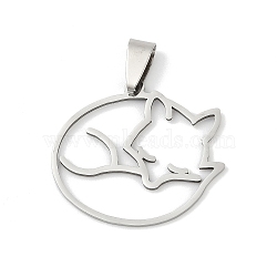 201 Stainless Steel Pendants, Fox Charms, Stainless Steel Color, 26.5x30x1mm, Hole: 7.5x4mm(STAS-F316-35P)